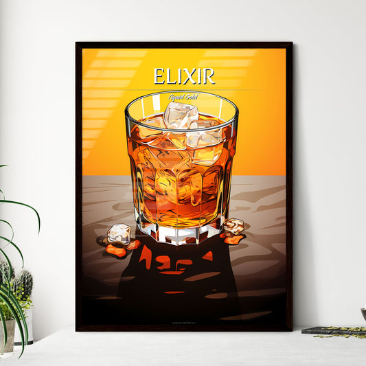 Glass Of Amber Liquid With Ice Cubes Art Print Default Title