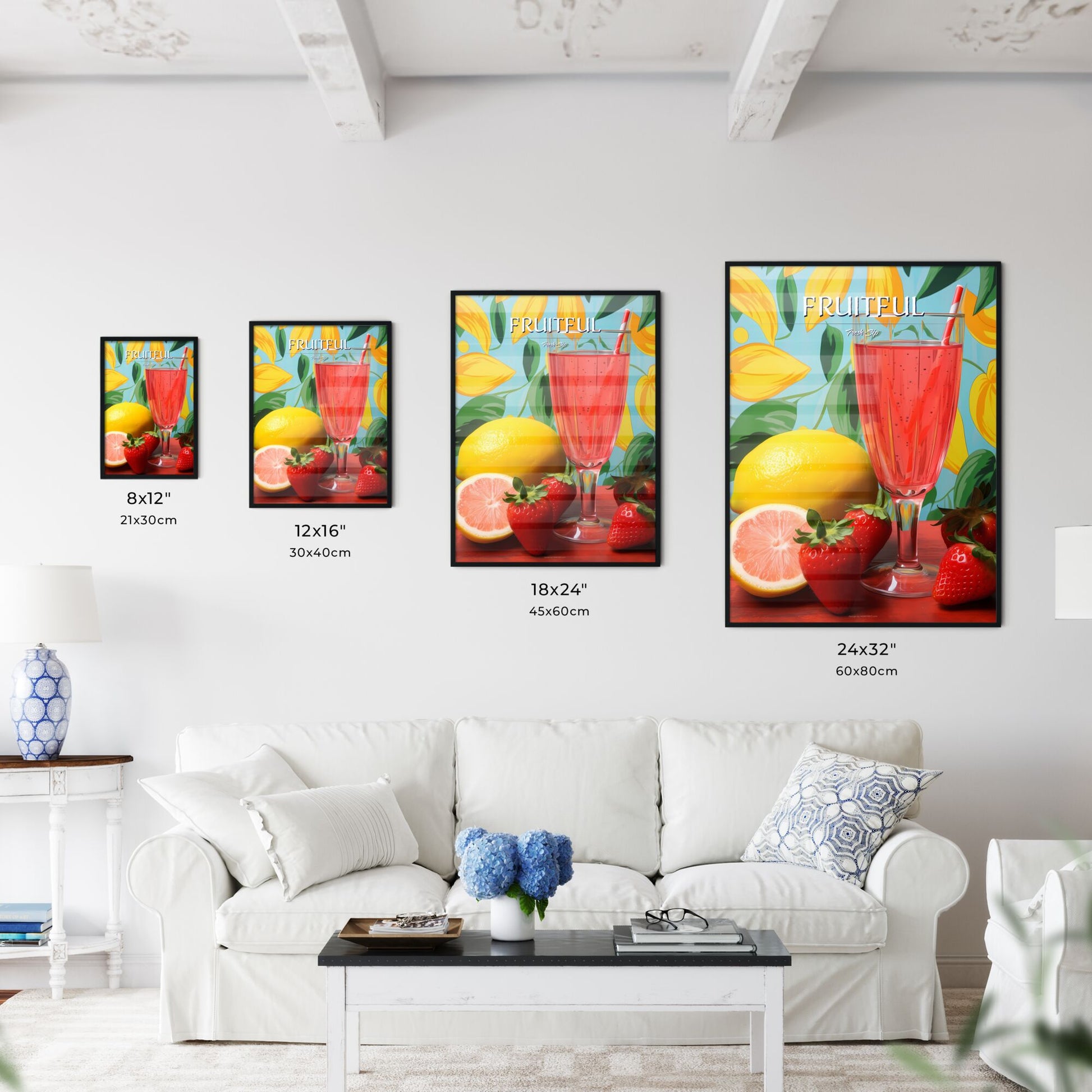 Glass Of Pink Drink With Straw Next To Strawberries And Lemons Art Print Default Title