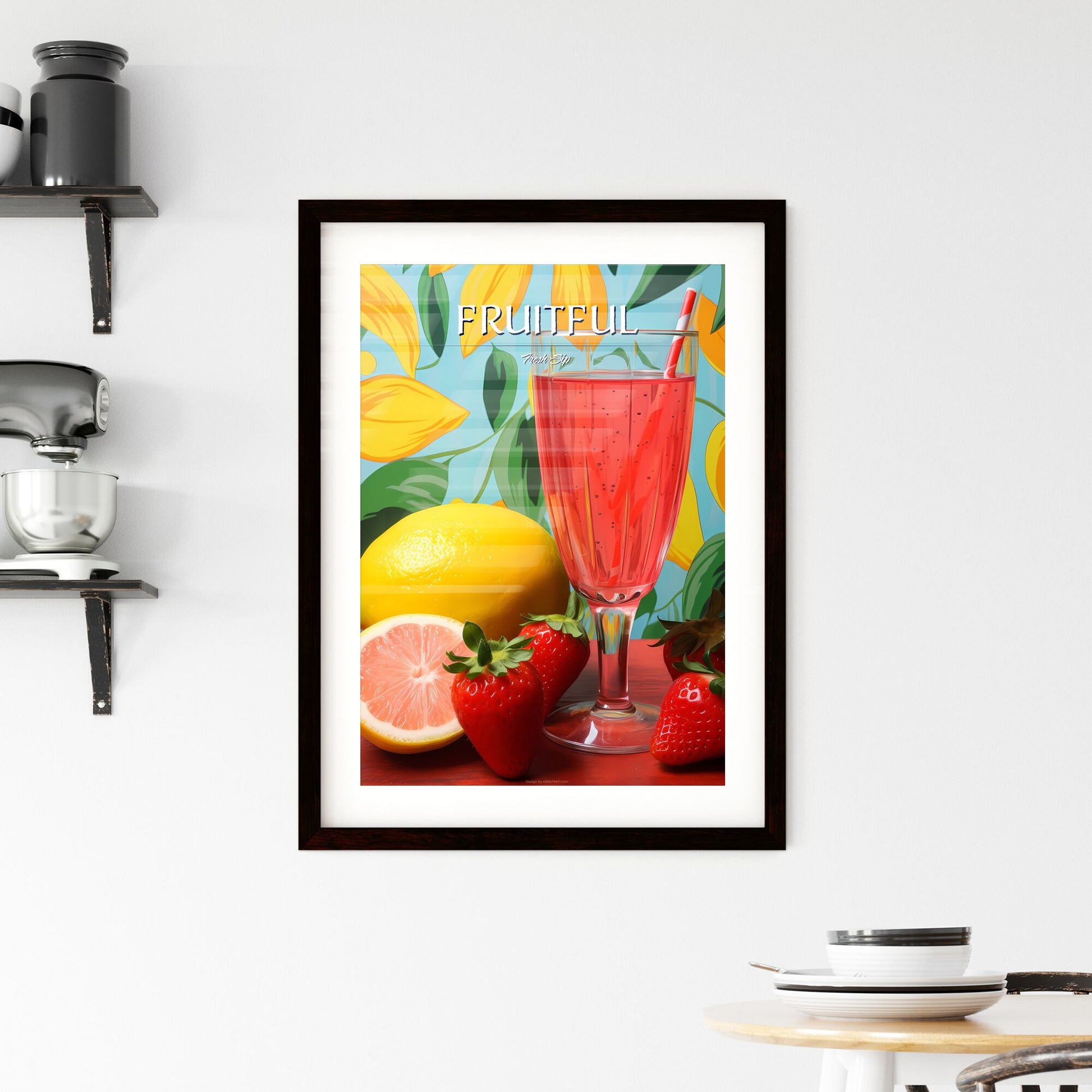 Glass Of Pink Drink With Straw Next To Strawberries And Lemons Art Print Default Title