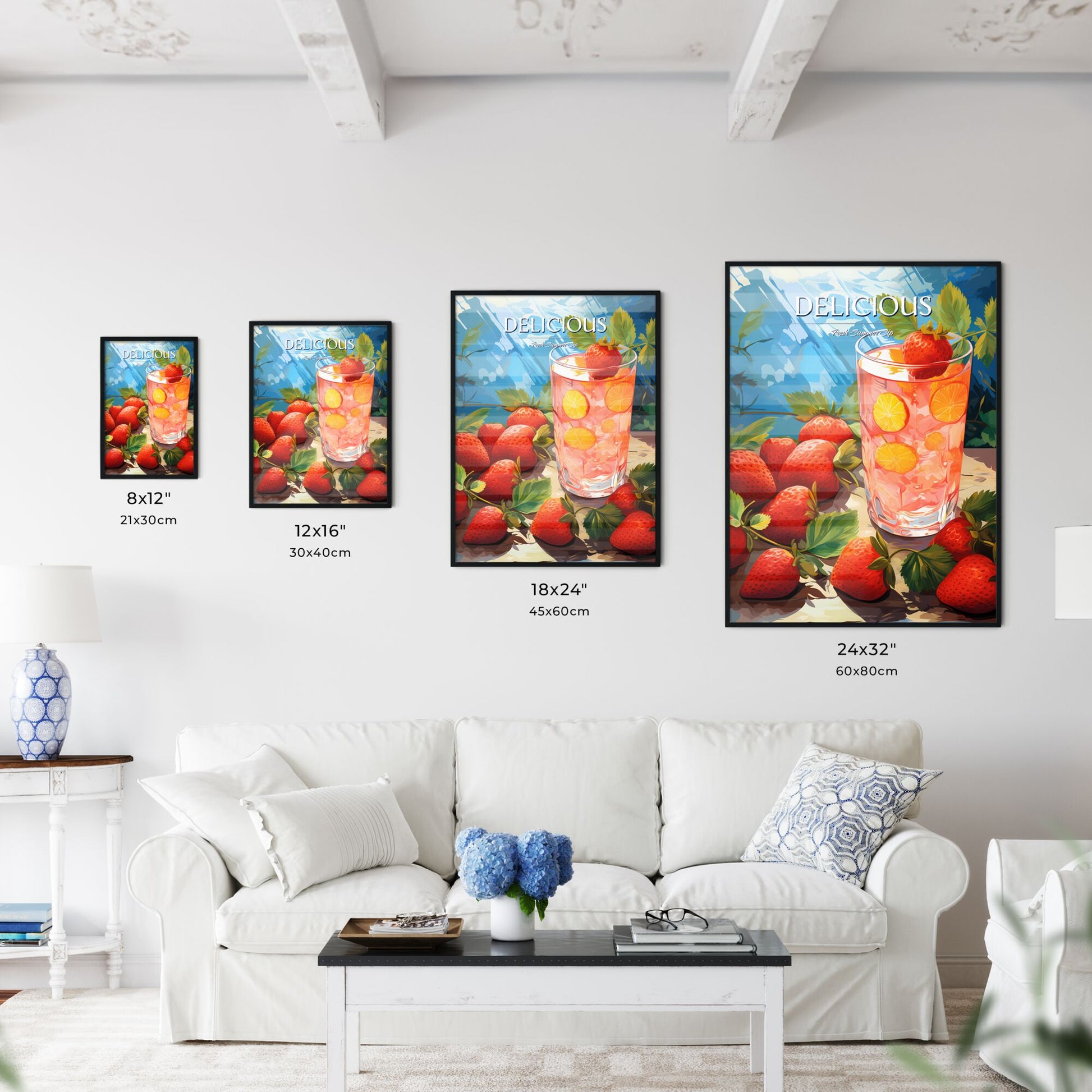 Glass Of Strawberry Juice And Strawberries Art Print Default Title