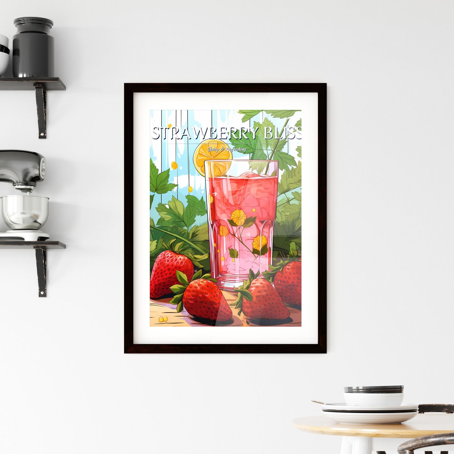 Glass Of Strawberry Juice With Strawberries And A Lemon Art Print Default Title