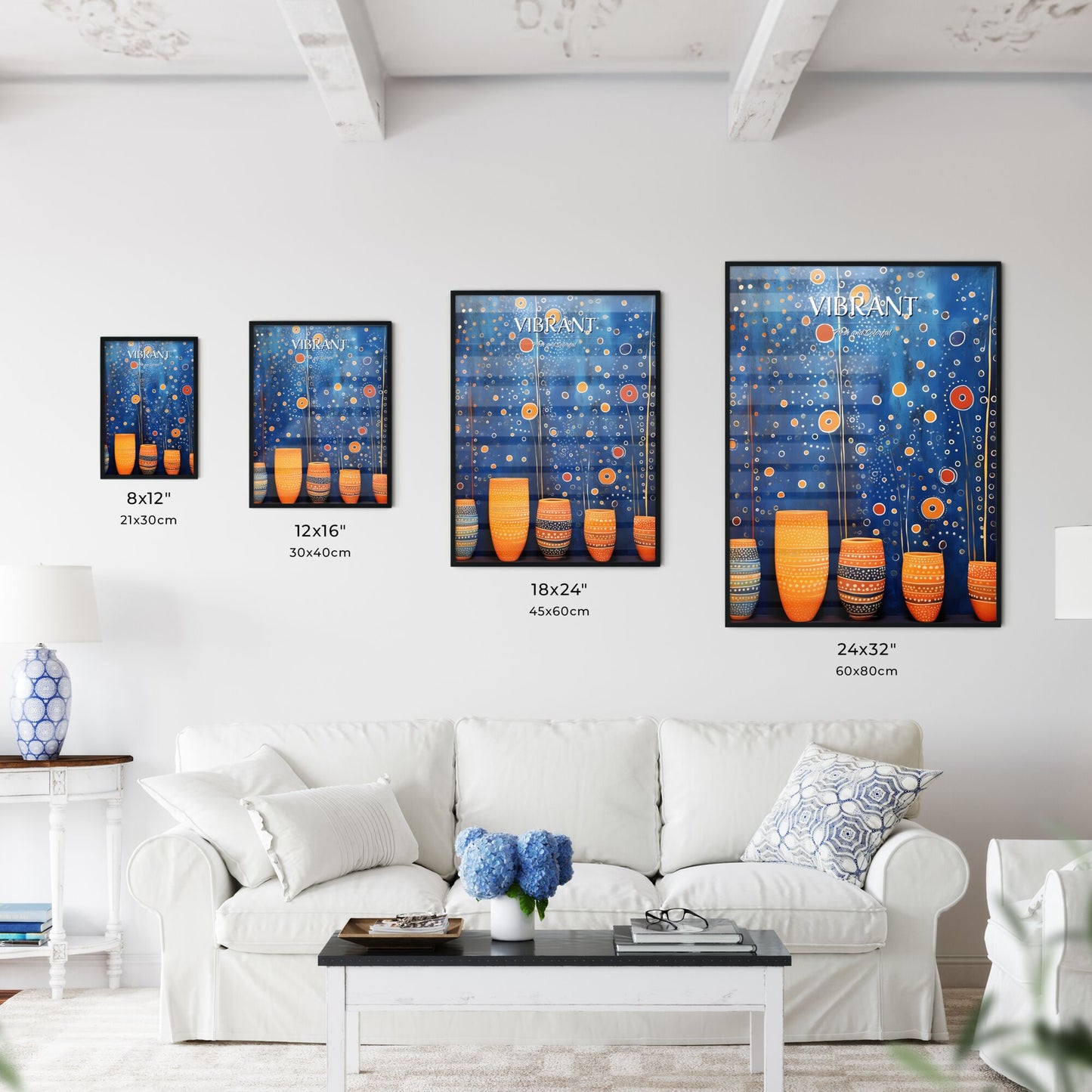 Group Of Orange And Blue Vases Art Print Default Title