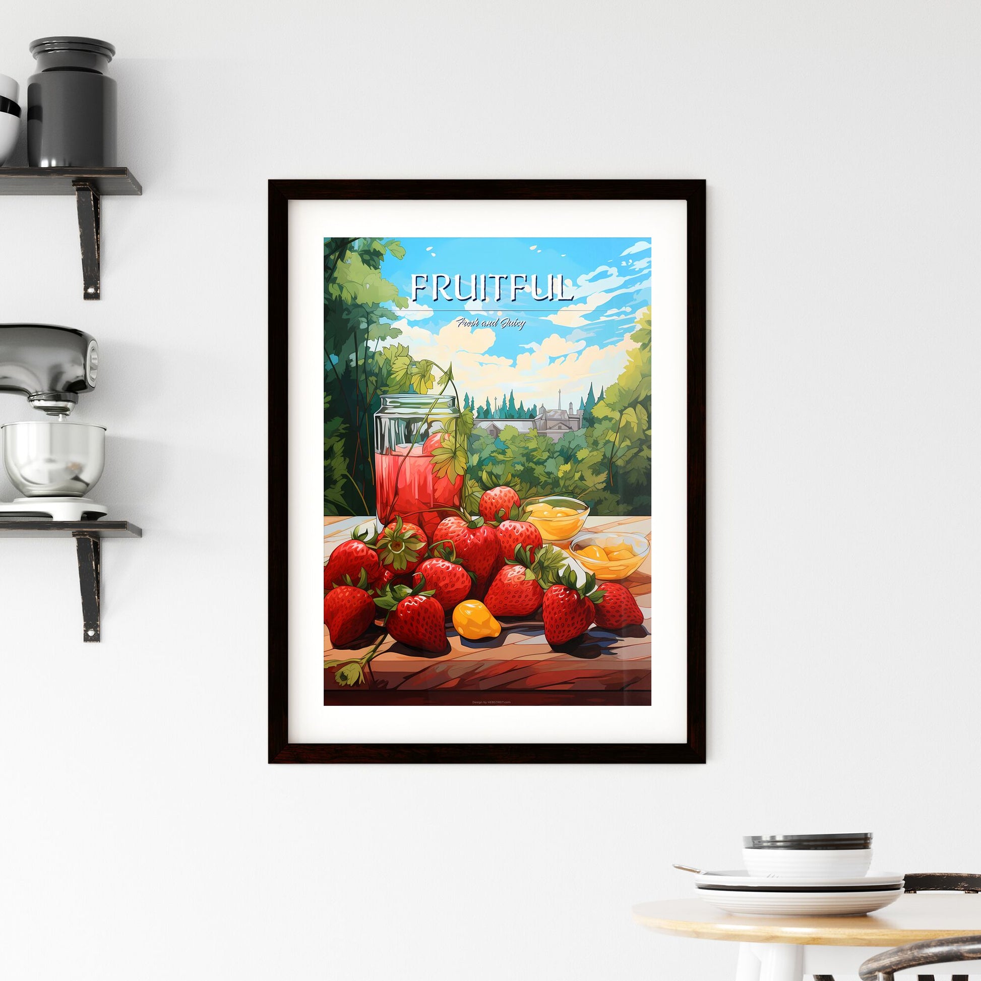 Group Of Strawberries And A Jar Of Fruit Art Print Default Title