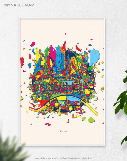 Zagreb Croatia Art Map, Vibrant Cityscapes of Europe, Perfect Decor for Home and Business