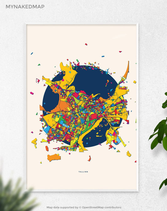 Tallinn Estonia Art Map, Vibrant Cityscapes of Europe, Perfect Decor for Home and Business