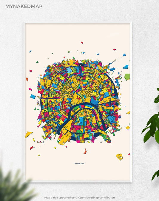 Moscow Russia Art Map, Vibrant Cityscapes of Europe, Perfect Decor for Home and Business