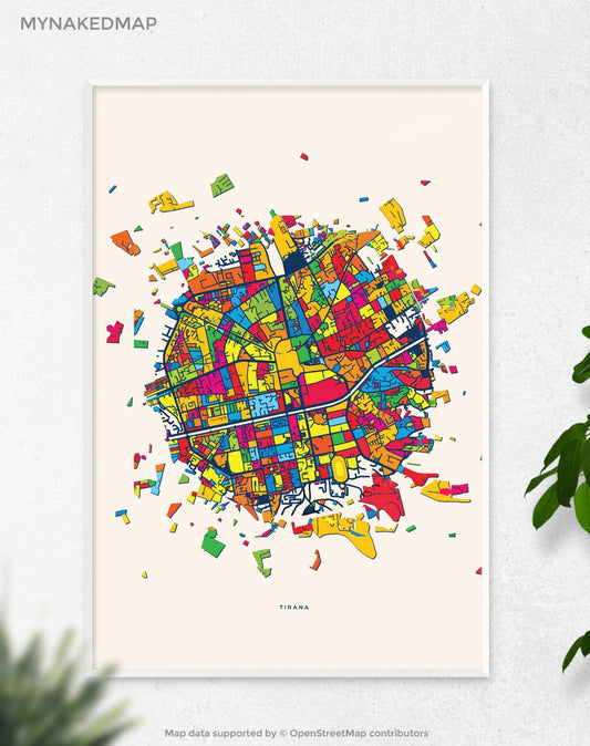 Tirana Albania Art Map, Vibrant Cityscapes of Europe, Perfect Decor for Home and Business