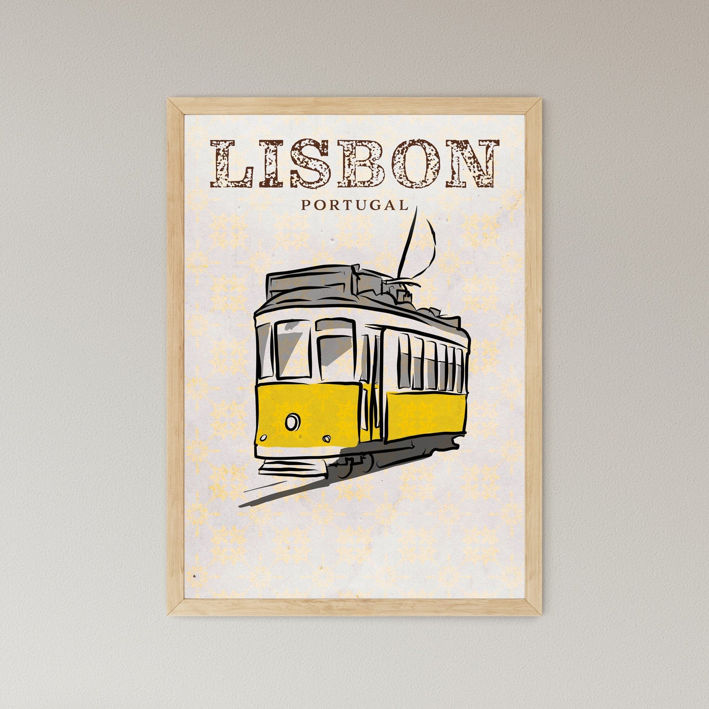 Lisbon Tram Poster Hand Drawn Wall Ar - Framed Art Print