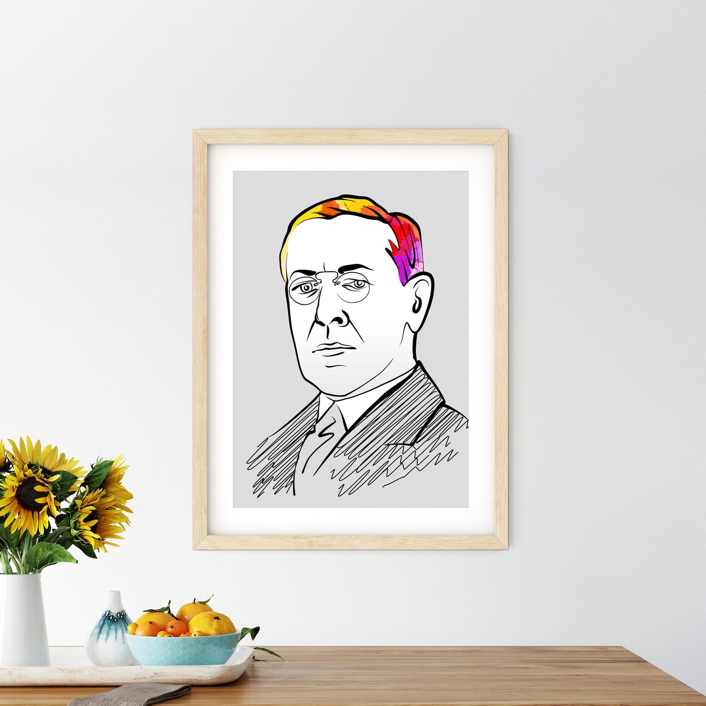 Woodrow Wilson Portrait Poster With Colorful - Framed Art Print