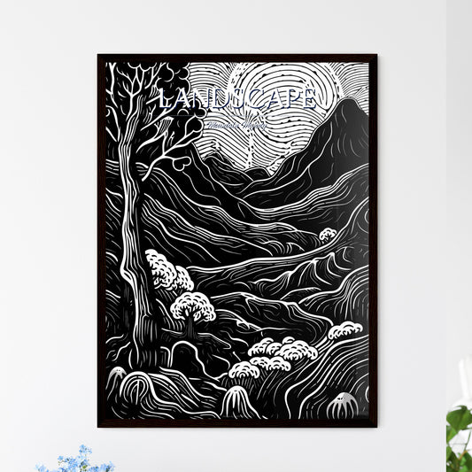 Nature Creation Poster - A Black And White Drawing Of A Mountain Landscape Default Title