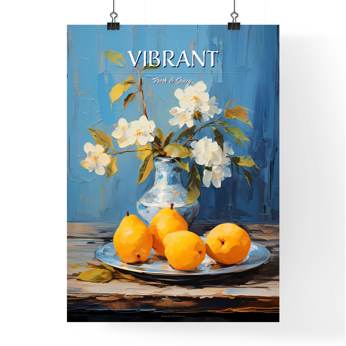 One Yellow Ripe Quince On The Blue Plate - A Painting Of Fruit In A Vase And Flowers In A Vase Default Title