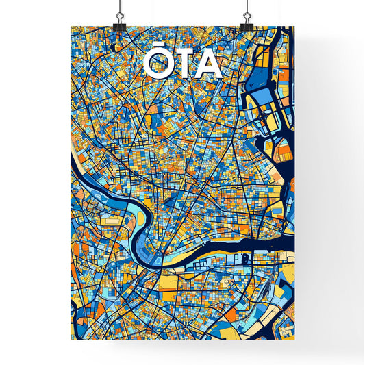 ŌTA JAPAN Vibrant Colorful Art Map Poster Blue Orange