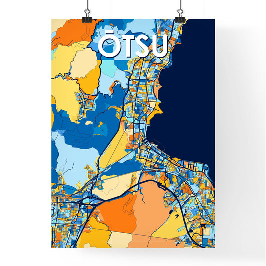 ŌTSU JAPAN Vibrant Colorful Art Map Poster Blue Orange