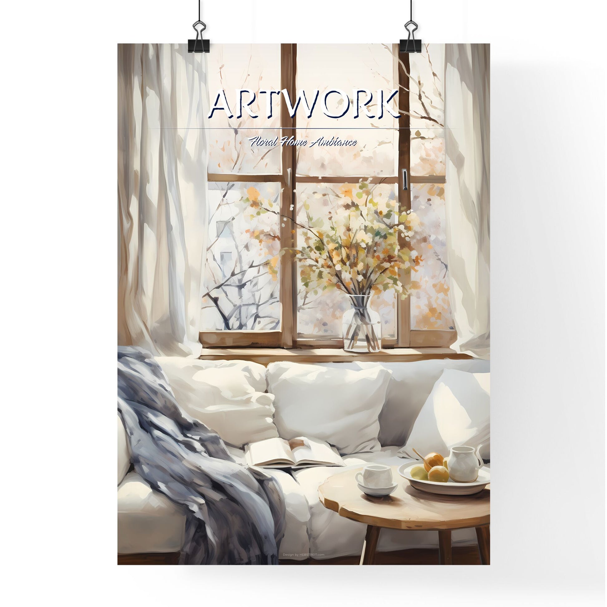Painting Of A Couch With A Vase Of Flowers And A Book Art Print Default Title