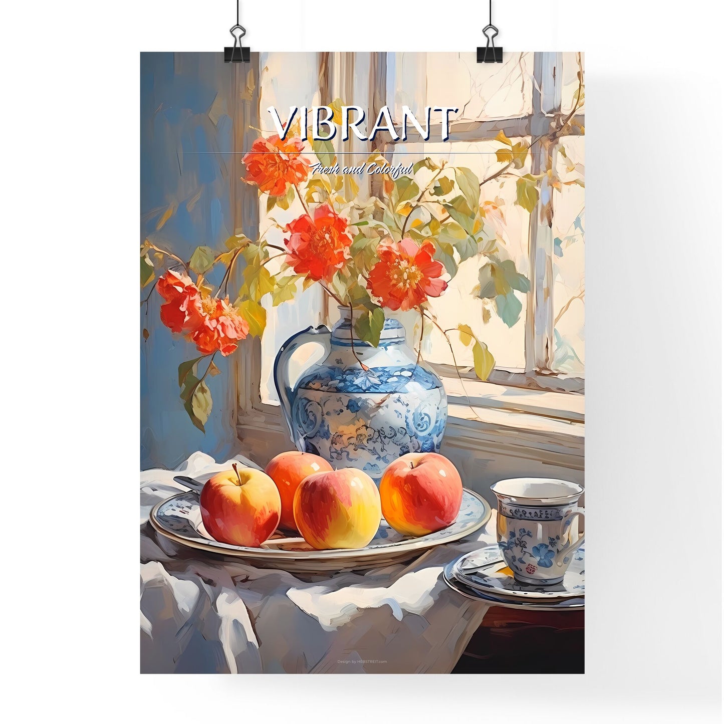Painting Of A Vase Of Flowers And Apples On A Plate Art Print Default Title