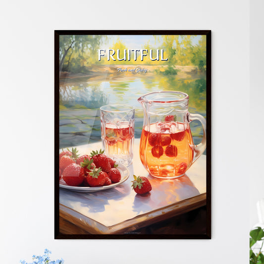 Pitcher And Glass Of Fruit Next To A Plate Of Strawberries Art Print Default Title