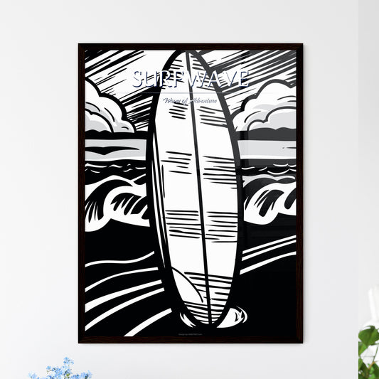 Surfboard In Front Of Beach - A Black And White Drawing Of A Surfboard Default Title
