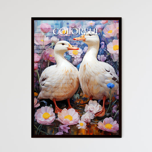 Two Ducks Standing In A Pond Surrounded By Flowers Default Title