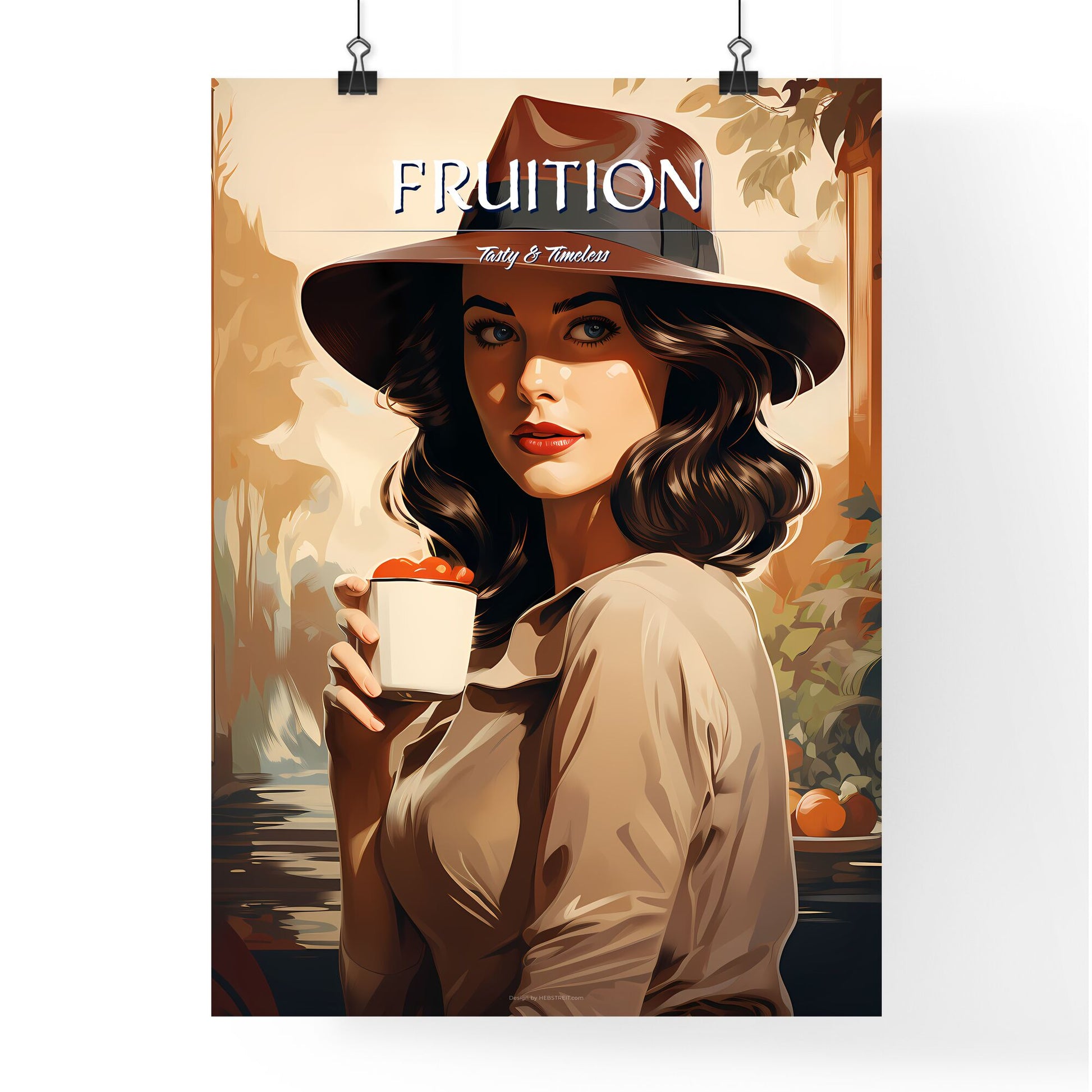 Vintage Advertising - A Woman Wearing A Hat Holding A Cup Of Fruit Default Title
