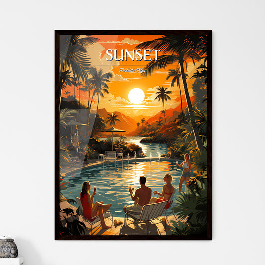 Vintage Vacation - A Group Of People Sitting In Chairs By A Pool With A Sunset Default Title
