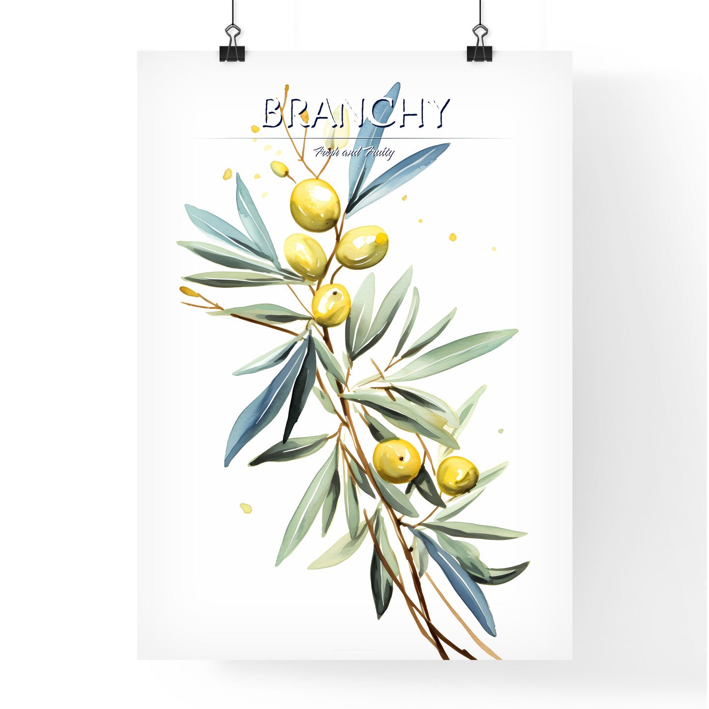 Watercolor Painting Of A Branch With Leaves And Fruits Art Print Default Title