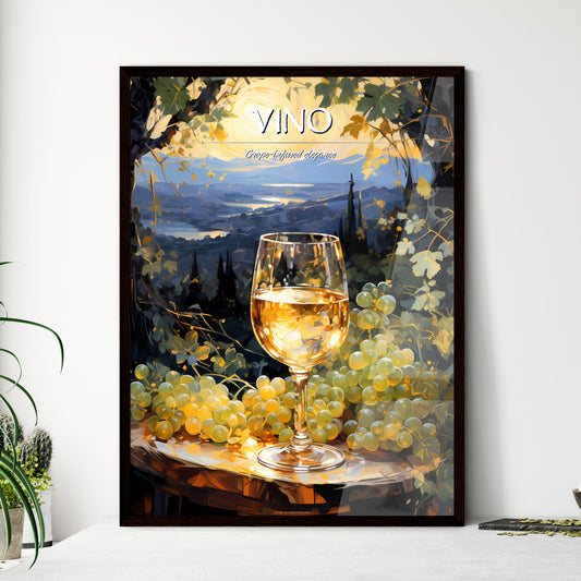 White Wine On Background Of Evening Vineyard - A Glass Of Wine And Grapes On A Table Default Title