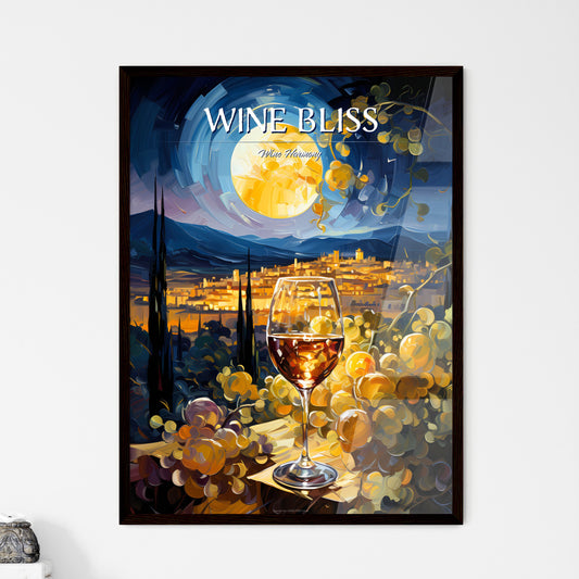 White Wine On Background Of Evening Vineyard - A Glass Of Wine On A Table With A City In The Background Default Title