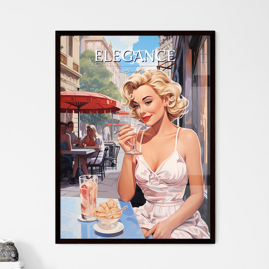 Woman Sitting At A Table With A Drink Art Print Default Title