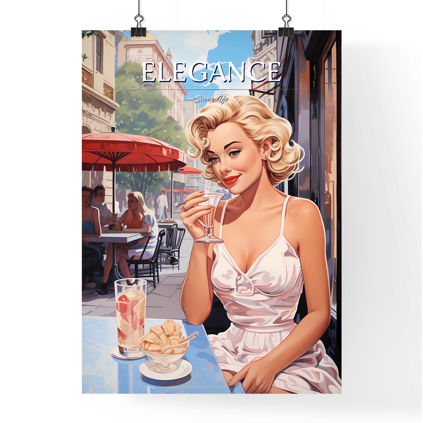 Woman Sitting At A Table With A Drink Art Print Default Title