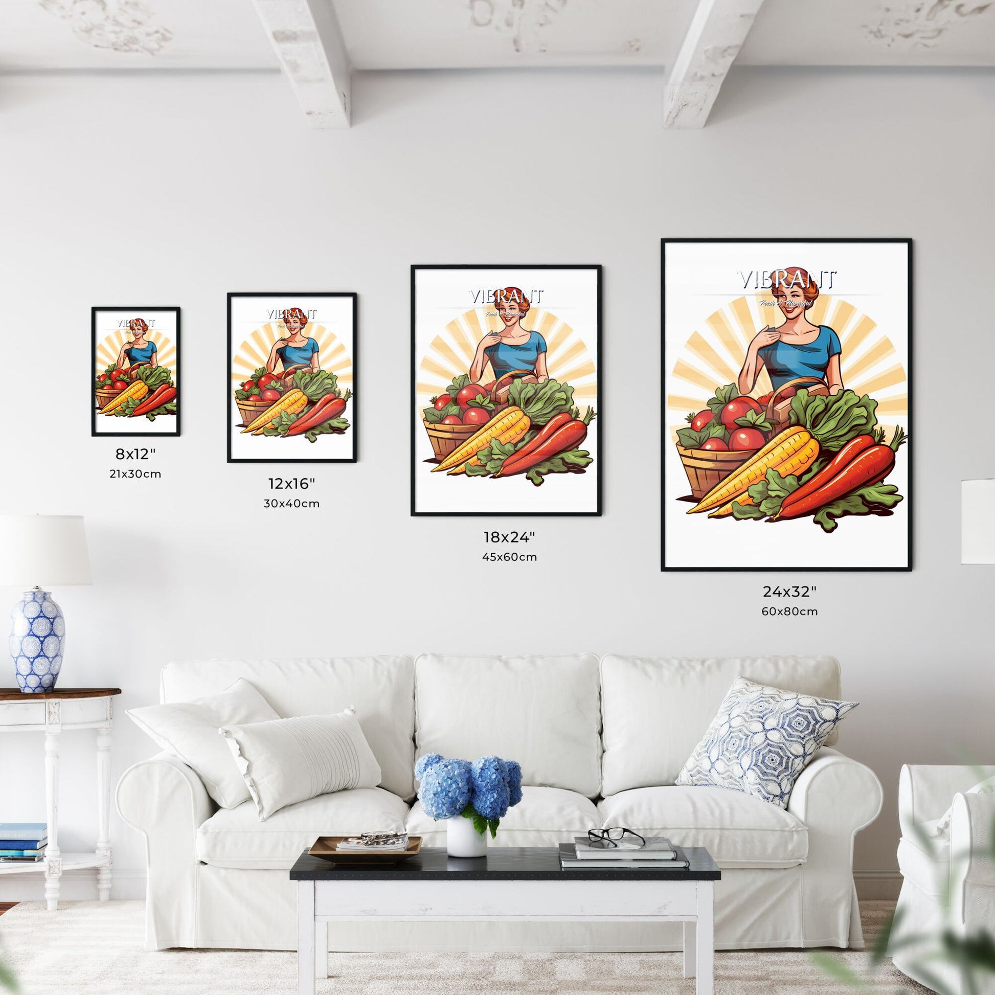 Woman Standing Next To A Basket Of Vegetables Art Print Default Title