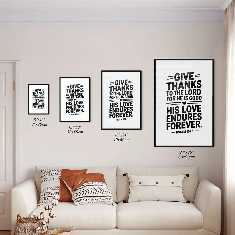 Size Chart for Poster of Inspirational Quote from Psalm 107:1