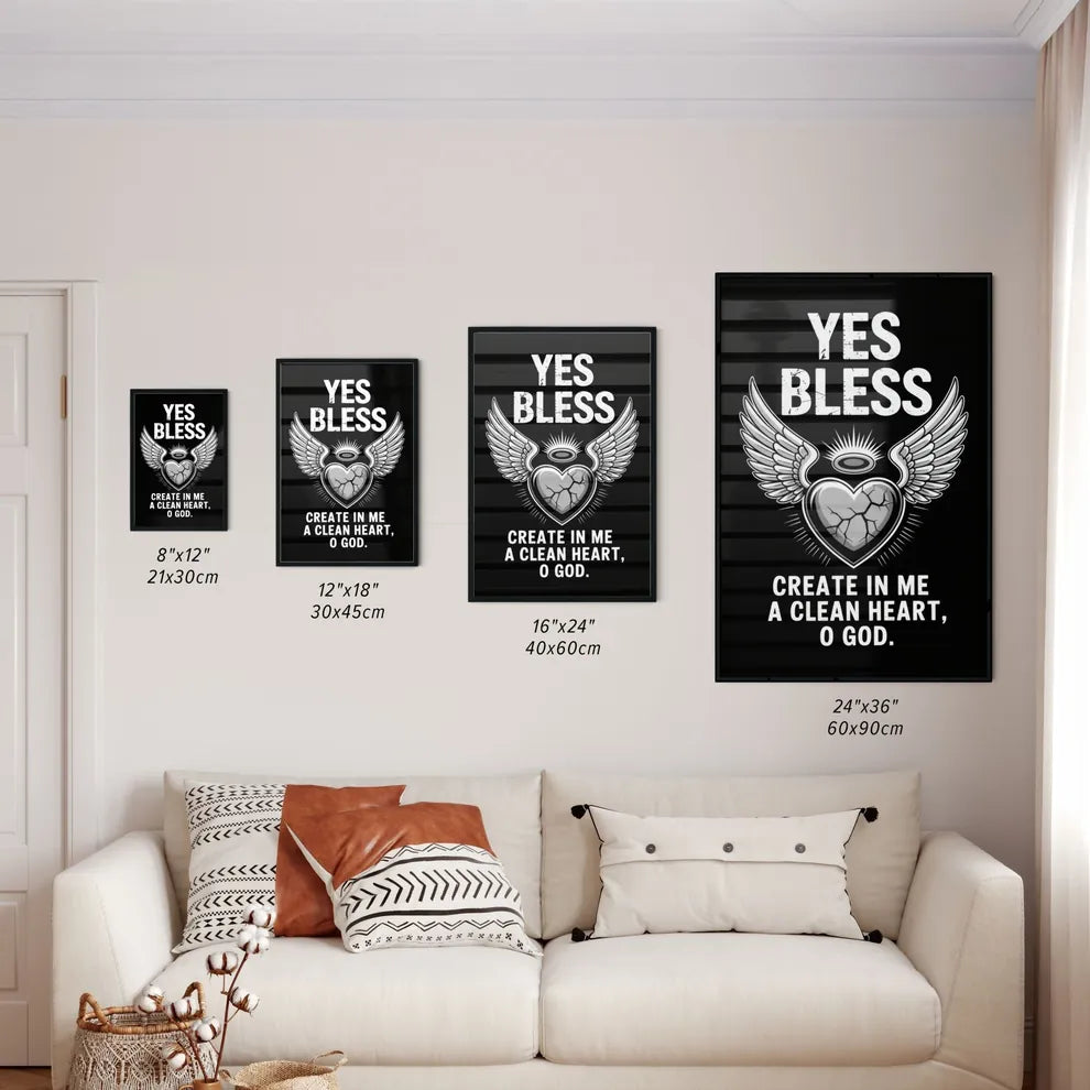 Size Chart for Poster of Heart with Wings and Religious Text