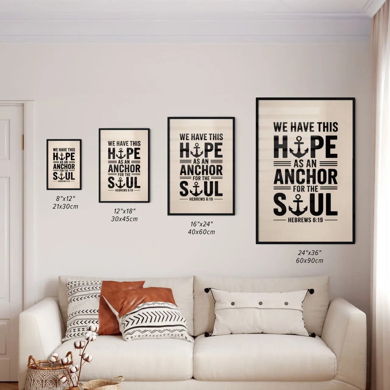 Size Chart for Poster of Inspirational Quote on Hope and Soul