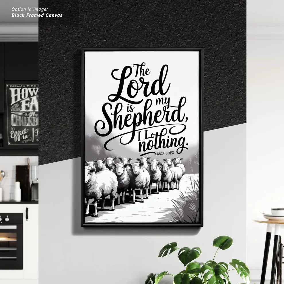 Framed Cancas Print of Text illustration featuring sheep and a biblical quote.