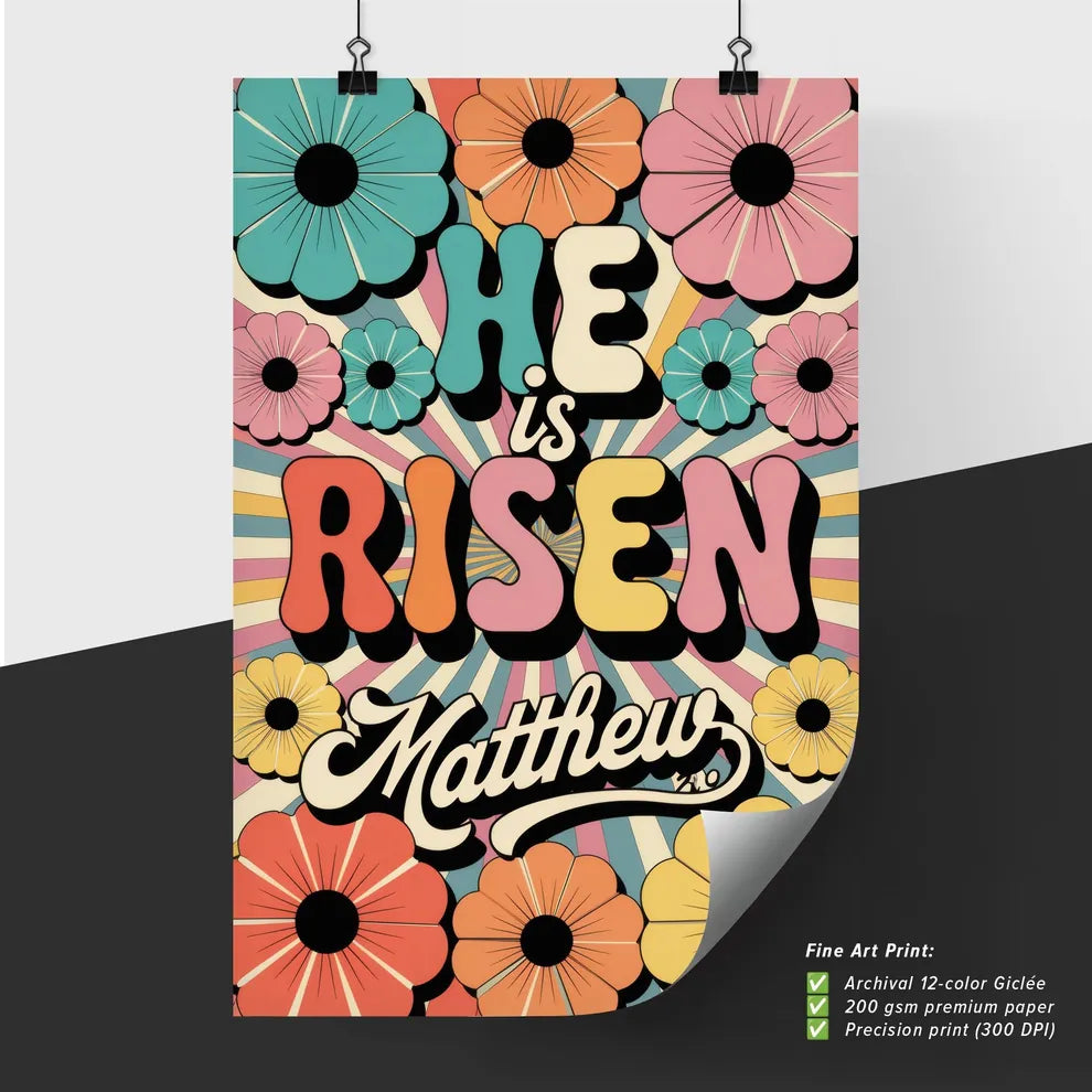 Poster of Floral Design with Text "He is Risen"