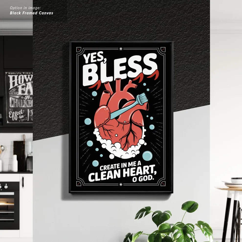 Framed Cancas Print of Heart with Toothbrush Illustration