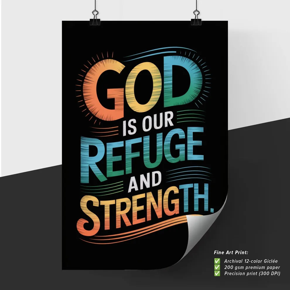 Poster of Inspirational quote about strength and refuge.