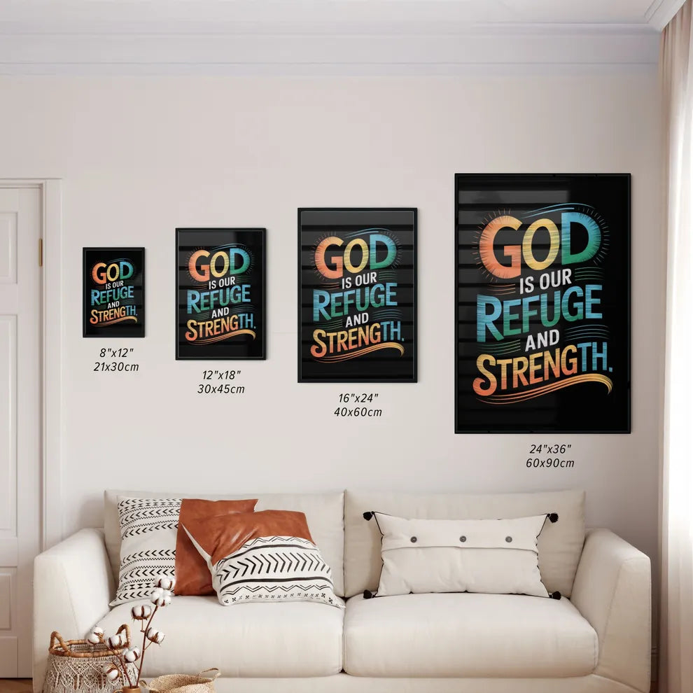 Size Chart for Poster of Inspirational quote about strength and refuge.