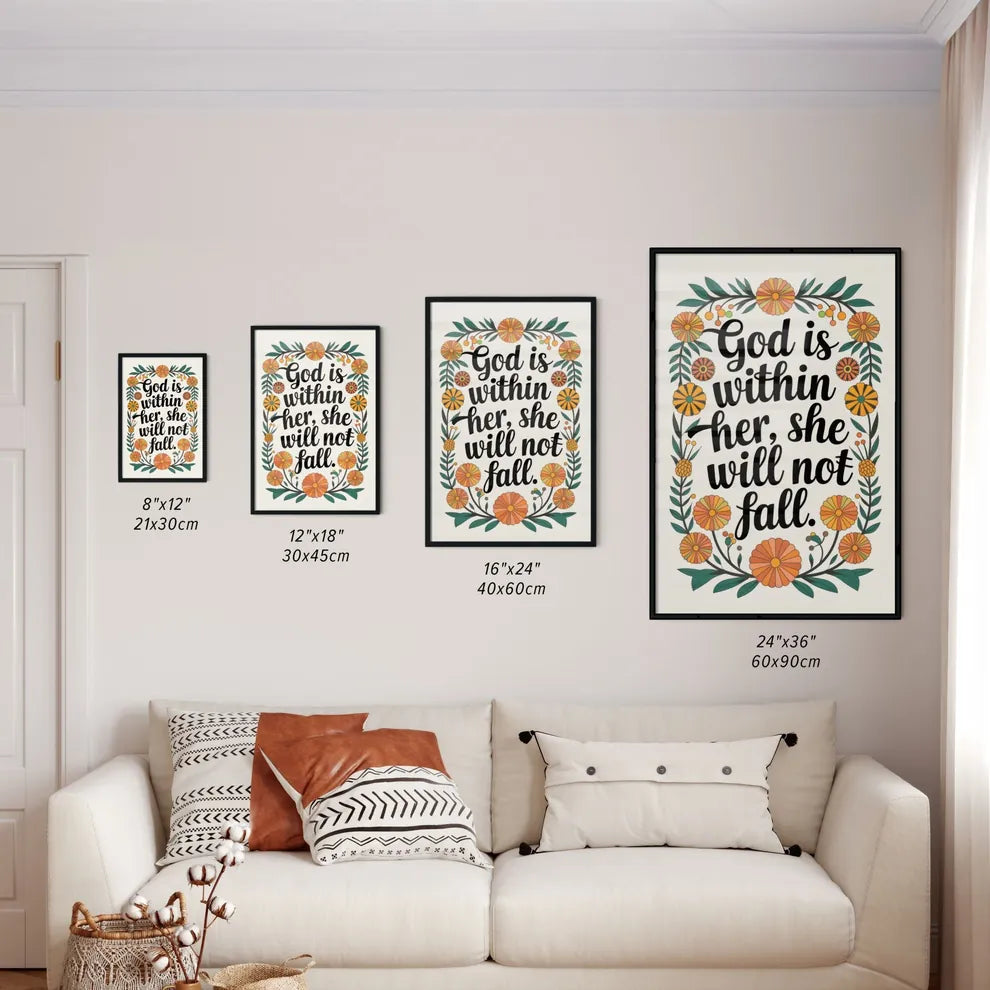 Size Chart for Poster of Inspirational Quote with Floral Design