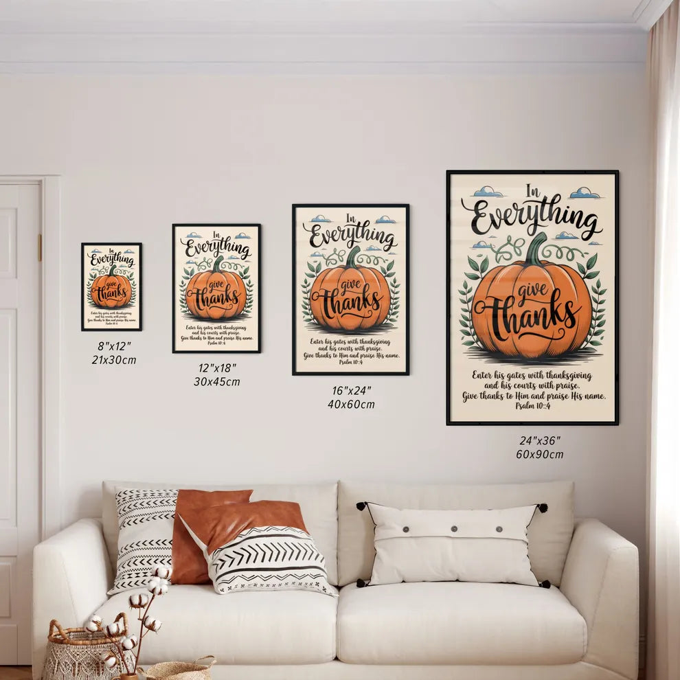 Size Chart for Poster of Pumpkin-themed Thanksgiving art with scripture.