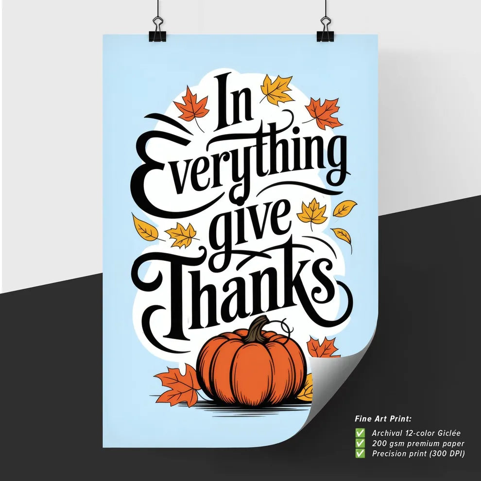 Poster of Thanksgiving-themed design with pumpkin and leaves