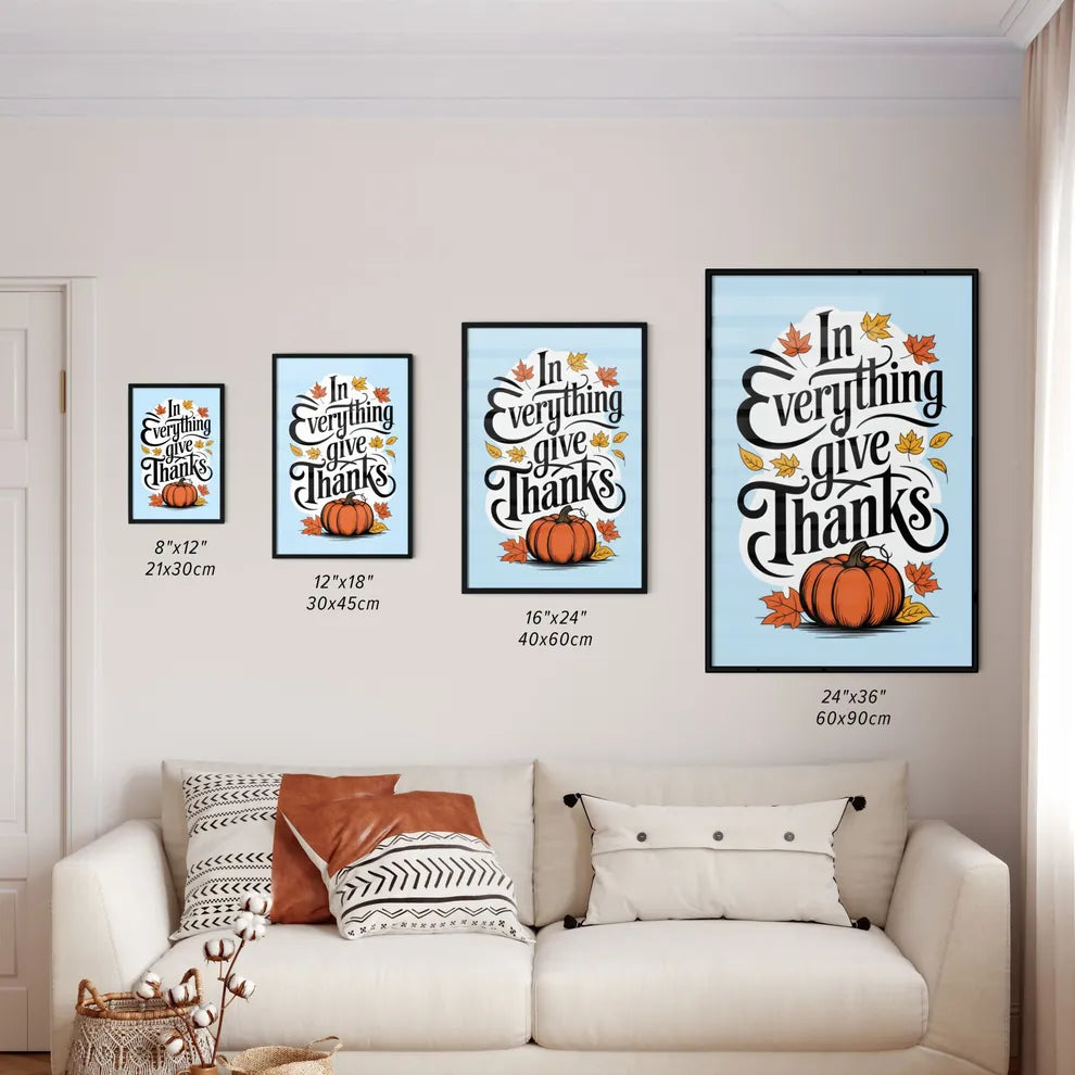 Size Chart for Poster of Thanksgiving-themed design with pumpkin and leaves
