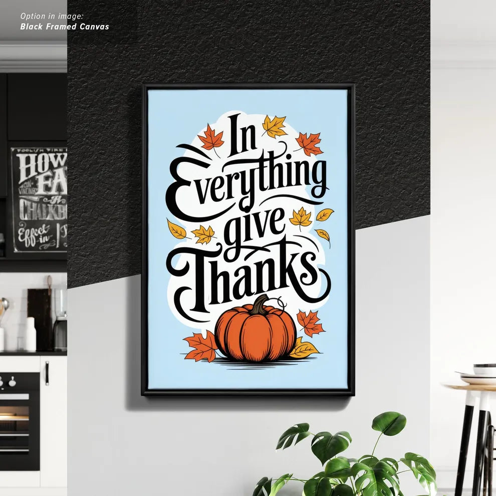 Framed Cancas Print of Thanksgiving-themed design with pumpkin and leaves