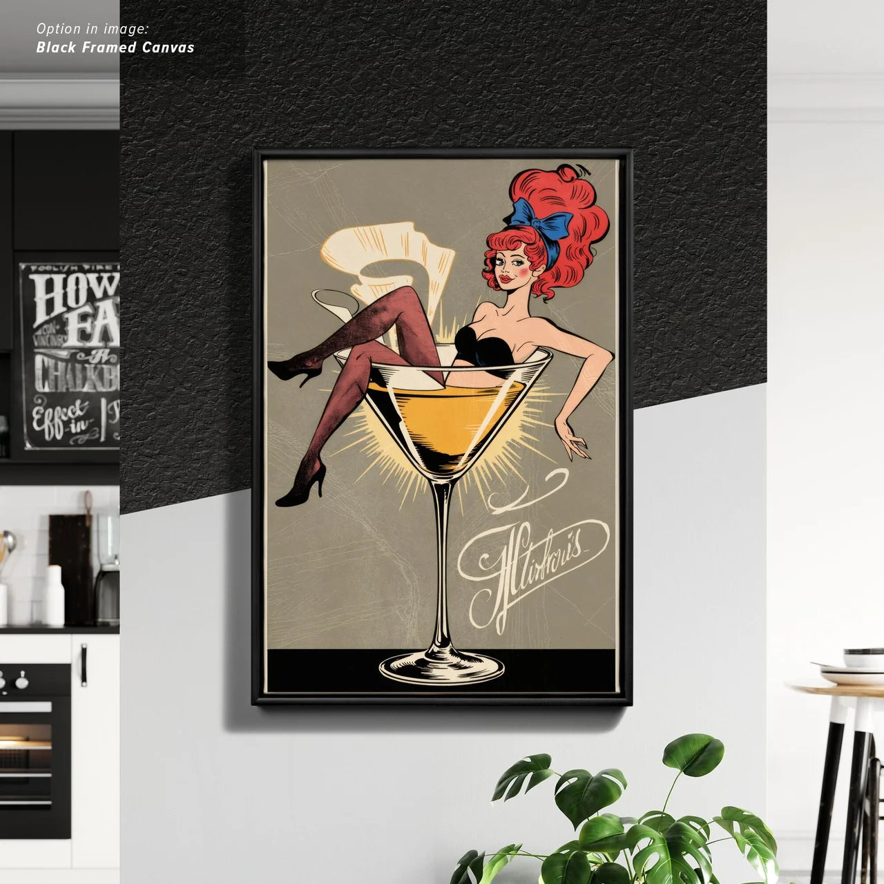 Framed Cancas Print of Retro pin-up girl in a martini glass