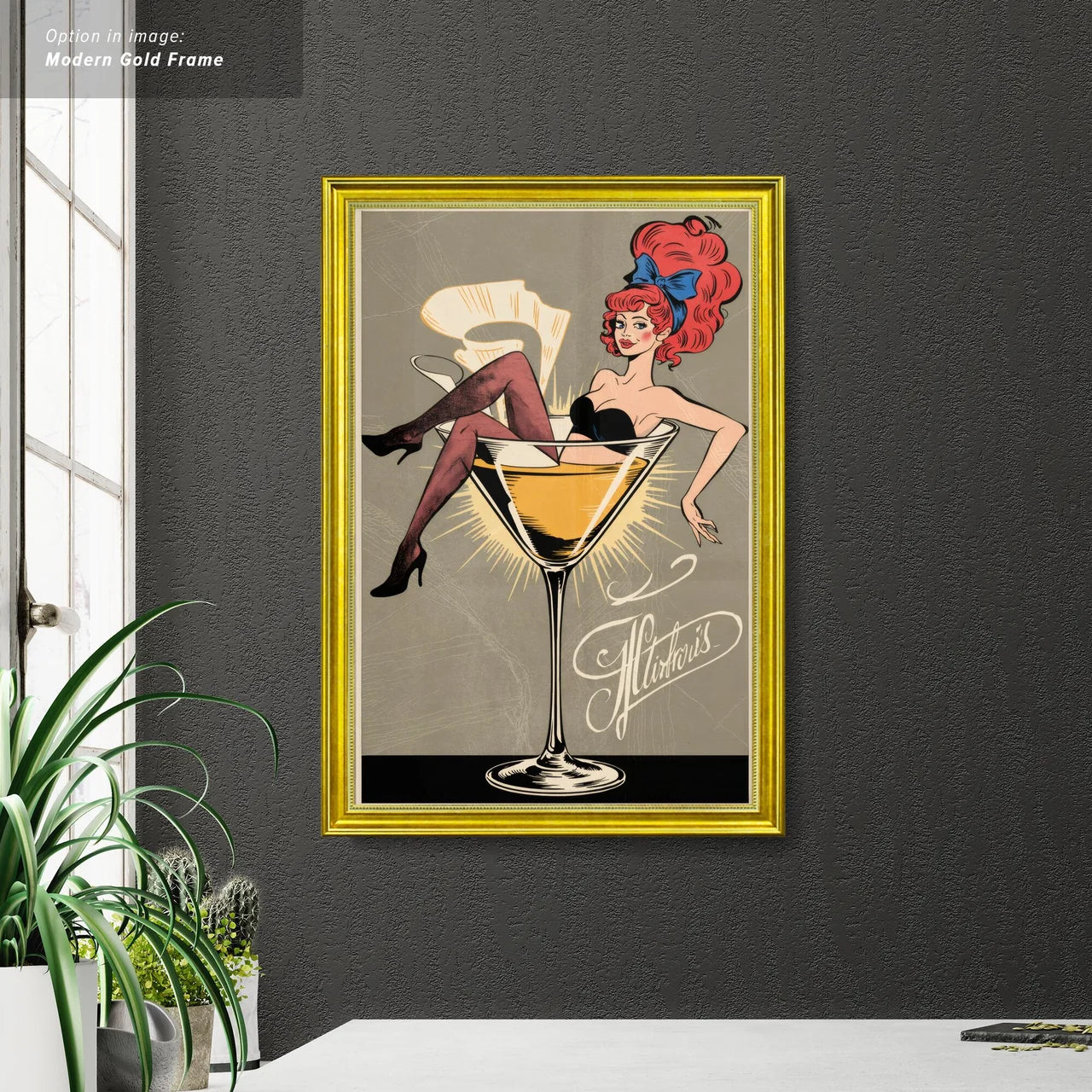 Retro pin-up girl in a martini glass