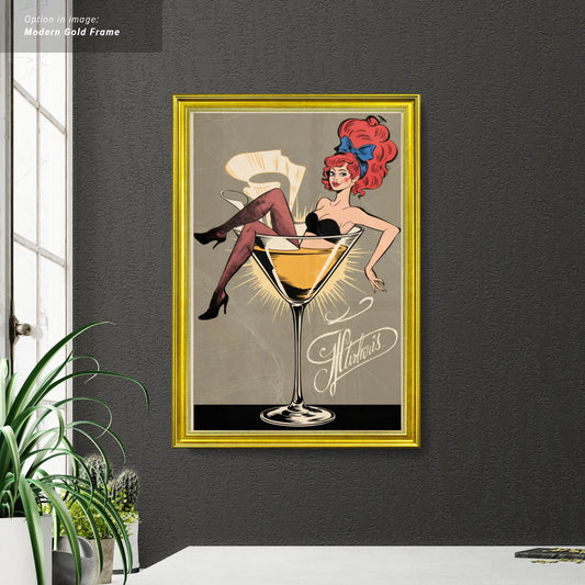 Retro pin-up girl in a martini glass