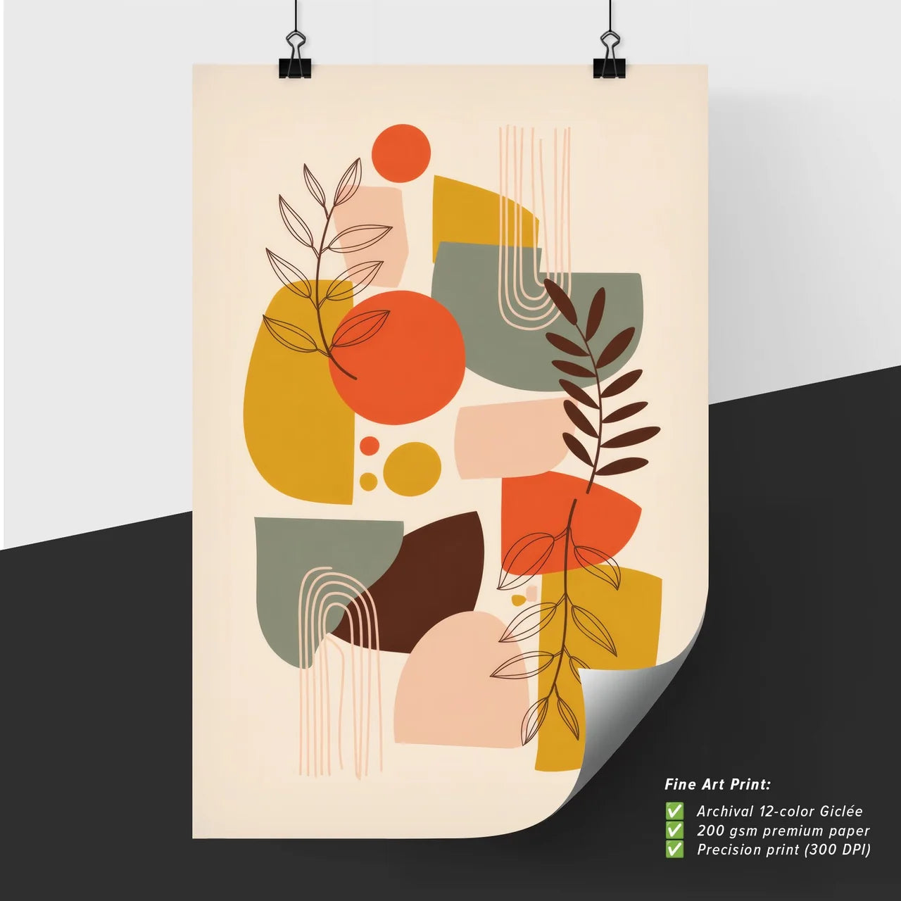 Poster of Abstract shapes and leaves illustration