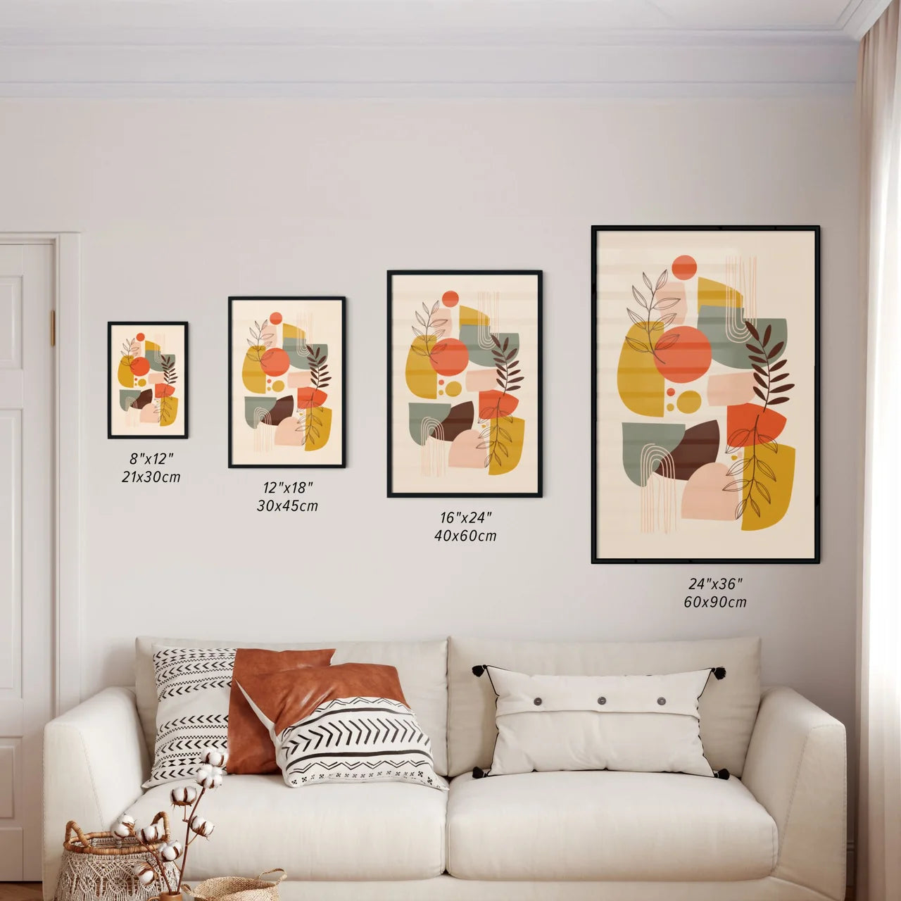 Size Chart for Poster of Abstract shapes and leaves illustration