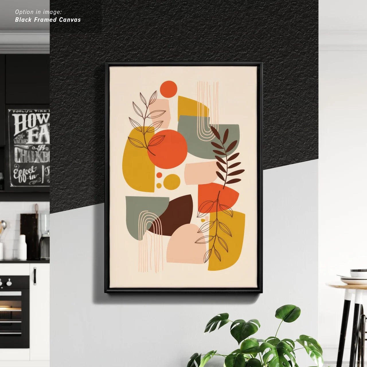 Framed Cancas Print of Abstract shapes and leaves illustration