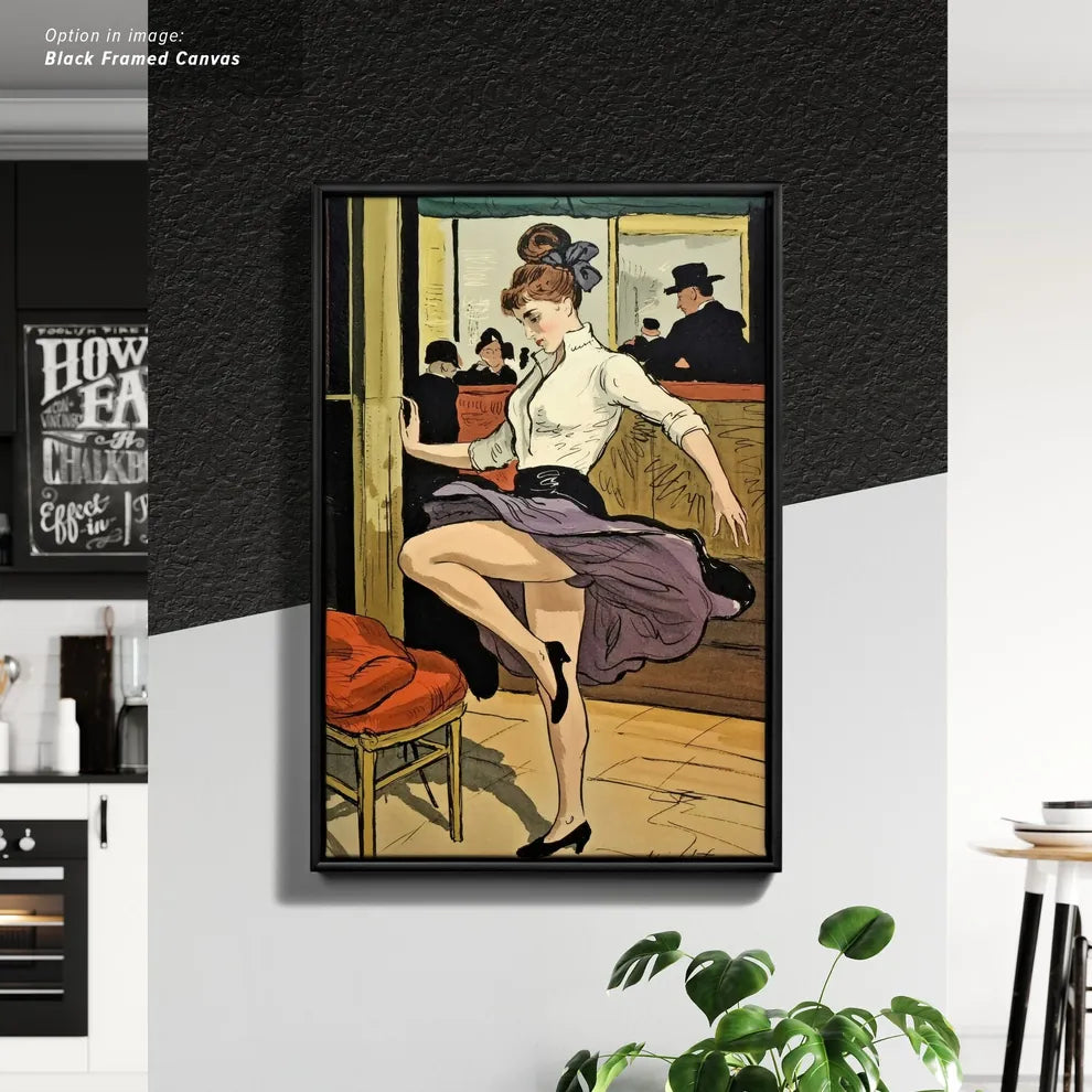 Framed Cancas Print of Woman dancing in a lively interior